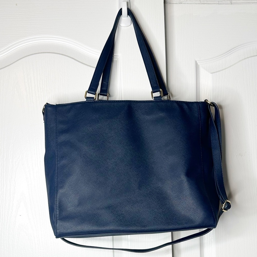 Tommy Hilfiger Navy Blue Faux Leather Tote Handbag Purse Bag - Picture 2 of 6
